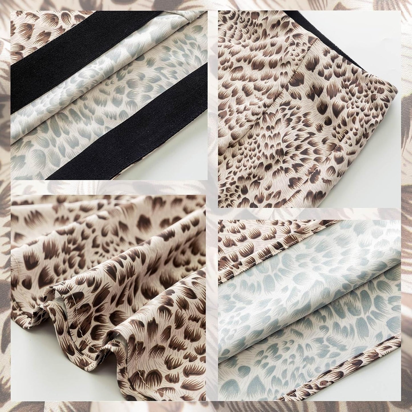 Womens Leopard Print Skirt Midi Long Length Silk Satin High Waist Elastic Skirts