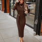 Women'S 2025 Fall Long Sleeve Bodycon Dress Mock Neck Wedding Guest Cocktail Party Long Midi Dresses