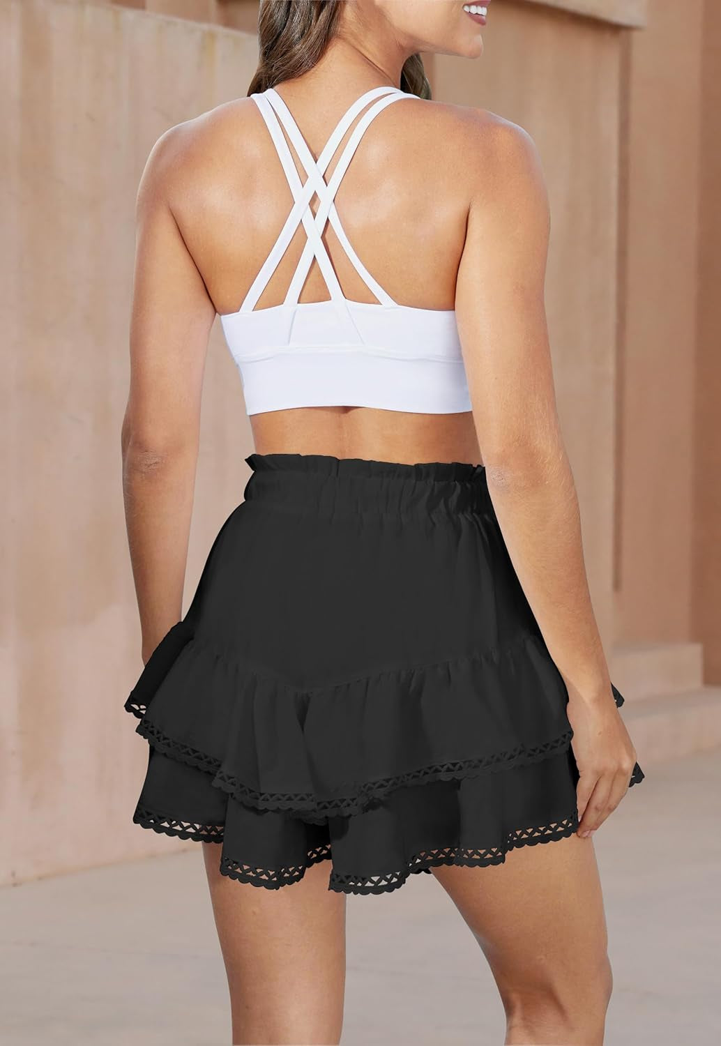 Ruffle Skorts for Woman Boho Tiered Flowy Short Skirt High Waist Mini Skirts Casual Summer Beach Outfits