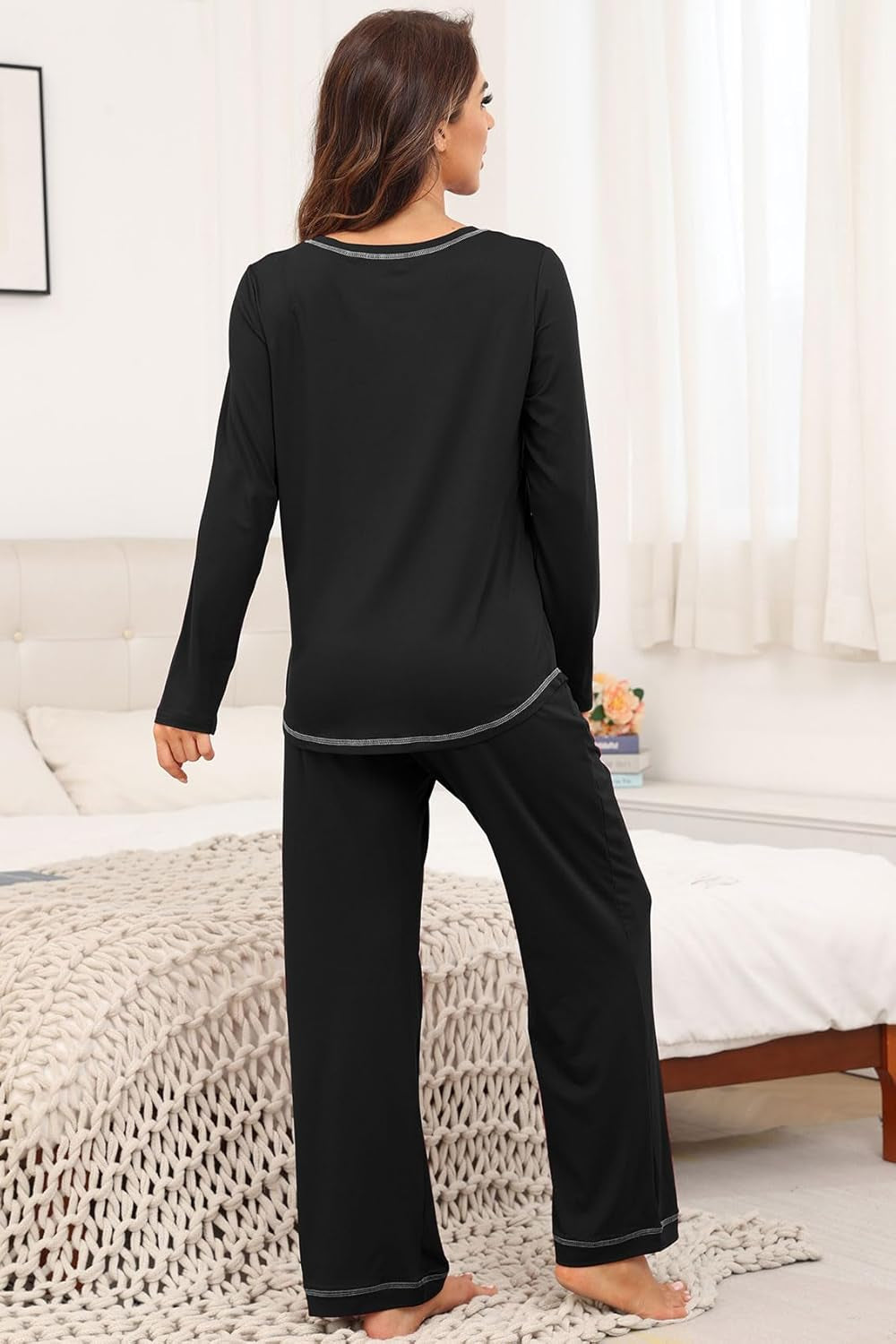 Women'S Pajama Set 2025 Lounge Sets Long Sleeve Sleepwear Soft 2 Piece Pjs with Pockets