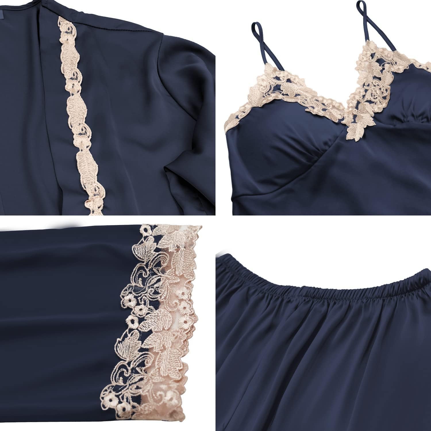 Womens Pajama Sets 5PCS Silk Pajamas for Women Cute Sleepwear Loungewear Satin Pajamas Sets for Women Soft