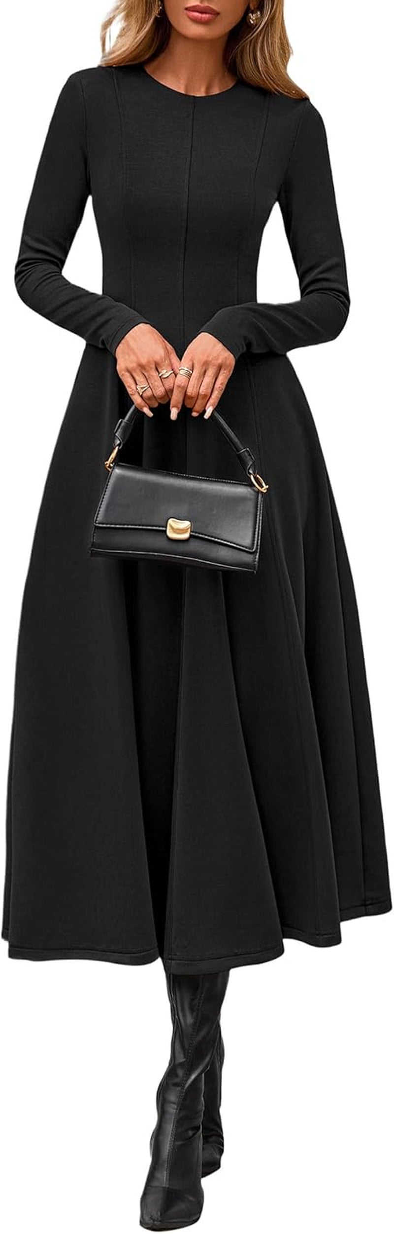 Cocktail Dresses for Women 2025 Elegant Classy Fall Long Sleeve Midi a Line Flowy Modest Winter Party Dress