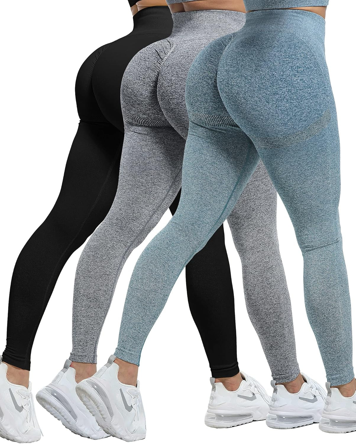 Workout Leggings Sets for Women, Gym Scrunch Butt Butt Lifting Seamless Leggings 3 Piece