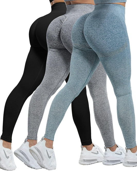 Workout Leggings Sets for Women, Gym Scrunch Butt Butt Lifting Seamless Leggings 3 Piece