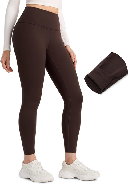 Womens Fleece Lined Leggings 25'' Matte - Casual Lounge Workout Yoga Thermal High Waisted Pants Winter Warm