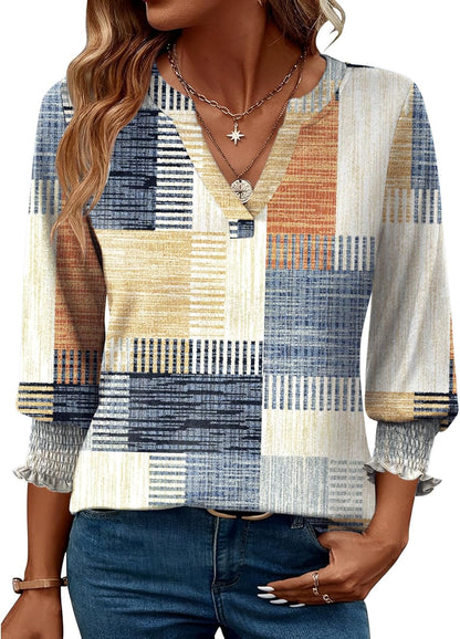 Women'S 2025 Fashion Tops 3/4 Length Sleeve Business Casual Blouses Summer Tees Shirts