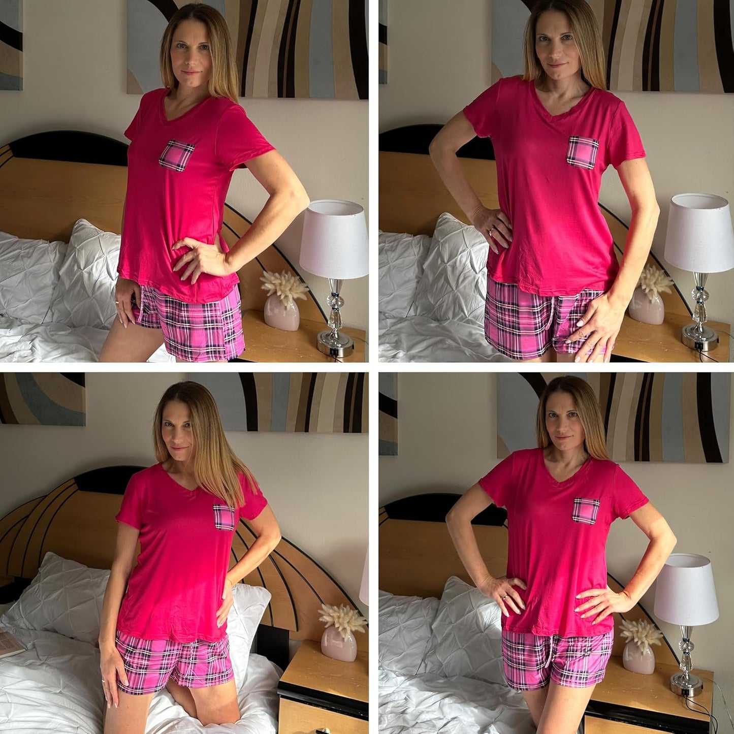 Womens Pajama Sets Short Sleeve Pajamas for Women Sets Soft Lounge Sets Casual V Neck Sleepwear PJS