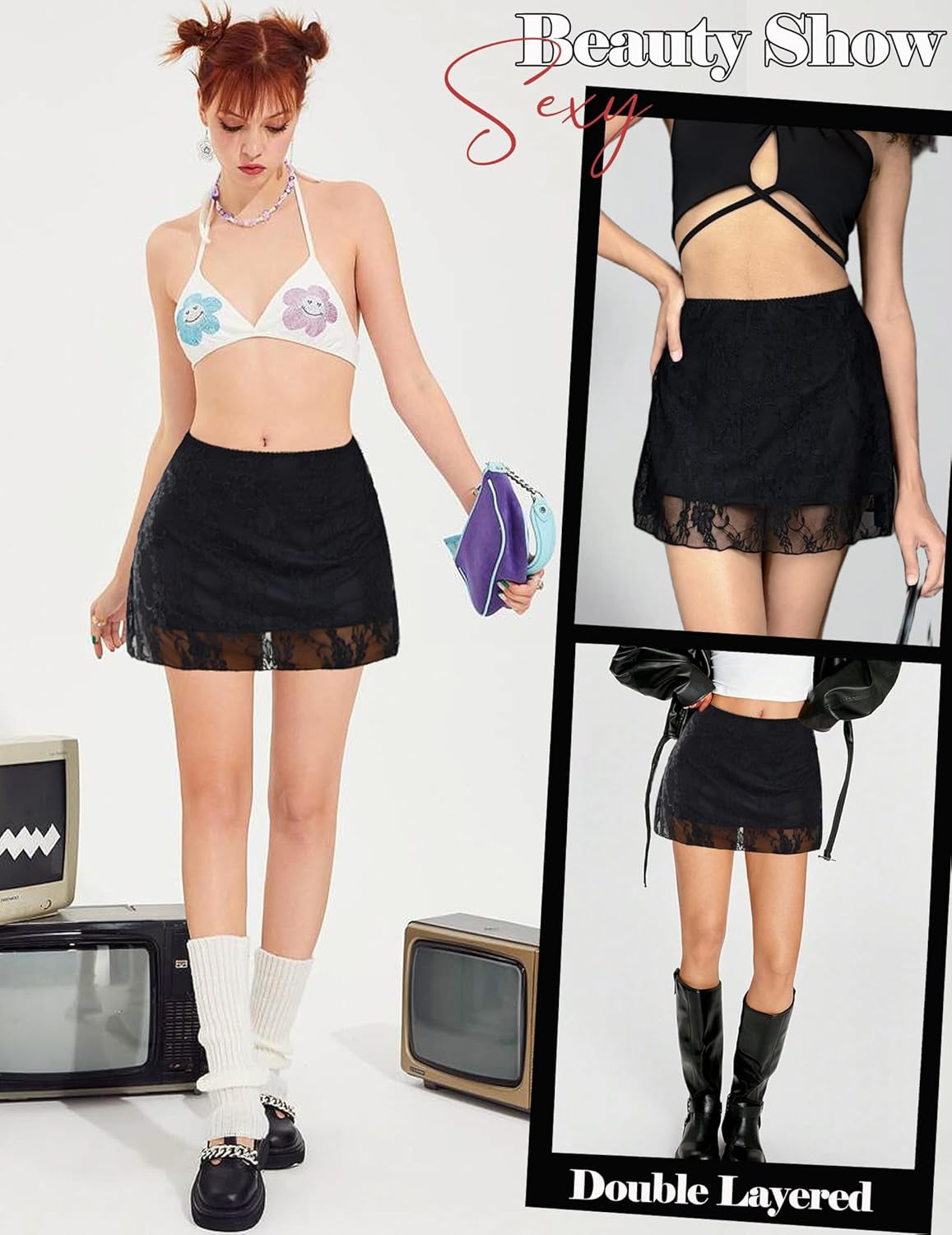 Mini Skirt Lace Skirt for Women Sexy Half Slips Short Going Out Skirt Y2K Summer Skirts