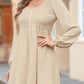 Womens 2025 Casual Dresses Smocked Crewneck Button up Long Sleeve Empire Waist A-Line Mini Dress