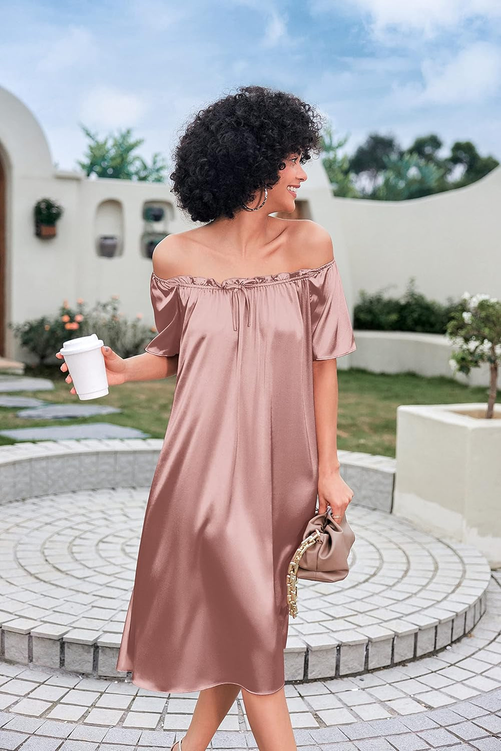 Women'S Satin Silk Pleated Nightgown Loose Sleepwear Printed Nightshirt Short Sleeve Sleep Dress