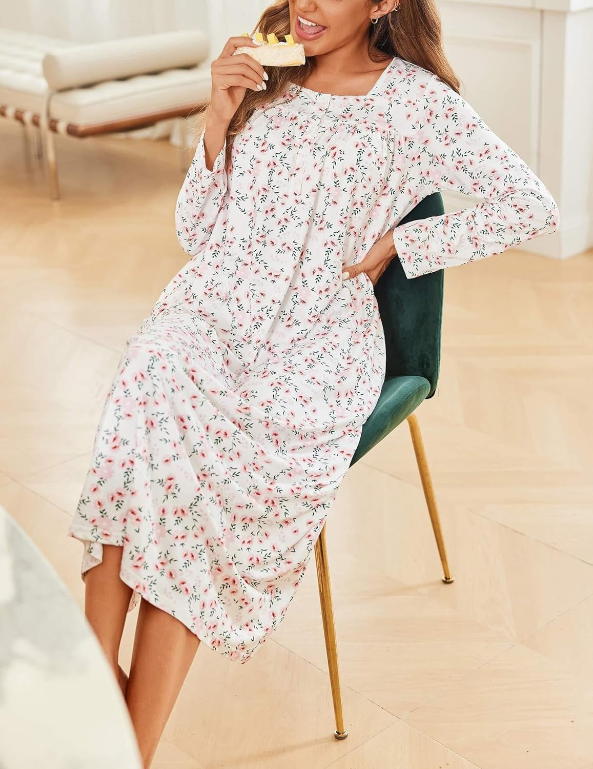 Womens Long Sleeve Nightgowns Long Sleep Shirts Henley Night Shirts Full Length Nightgown