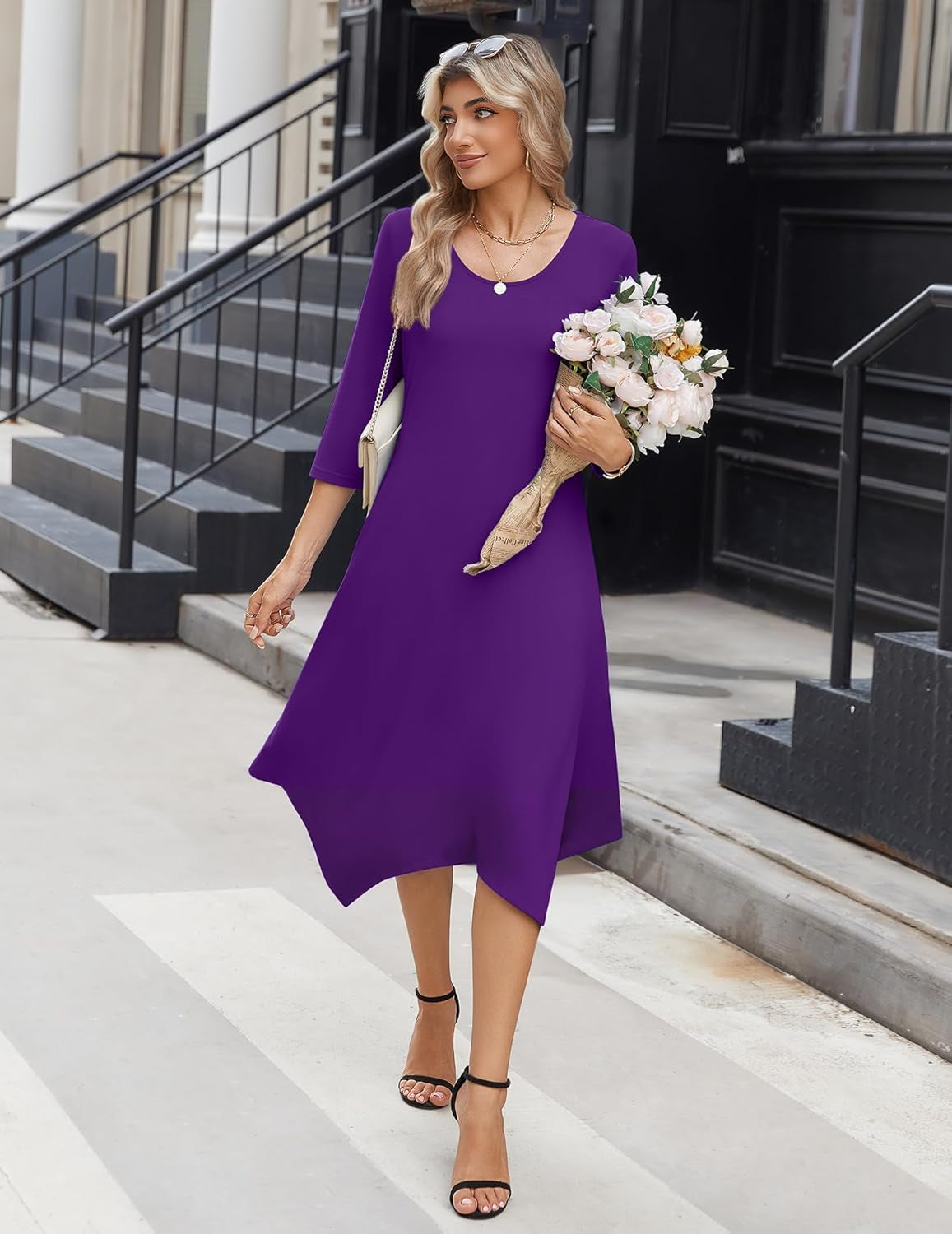 Midi Women 3/4 Sleeve Dress Casual Dresses with Pockets 2025 Fall a Line Dress Elegant Formal Modest Dresses