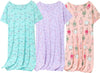 3 Pack Women'S Cotton Nightgown Sleepwear Short Sleeve Sleepshirt Casual Print Sleepdress Cotton Sleepwear，S-3Xl