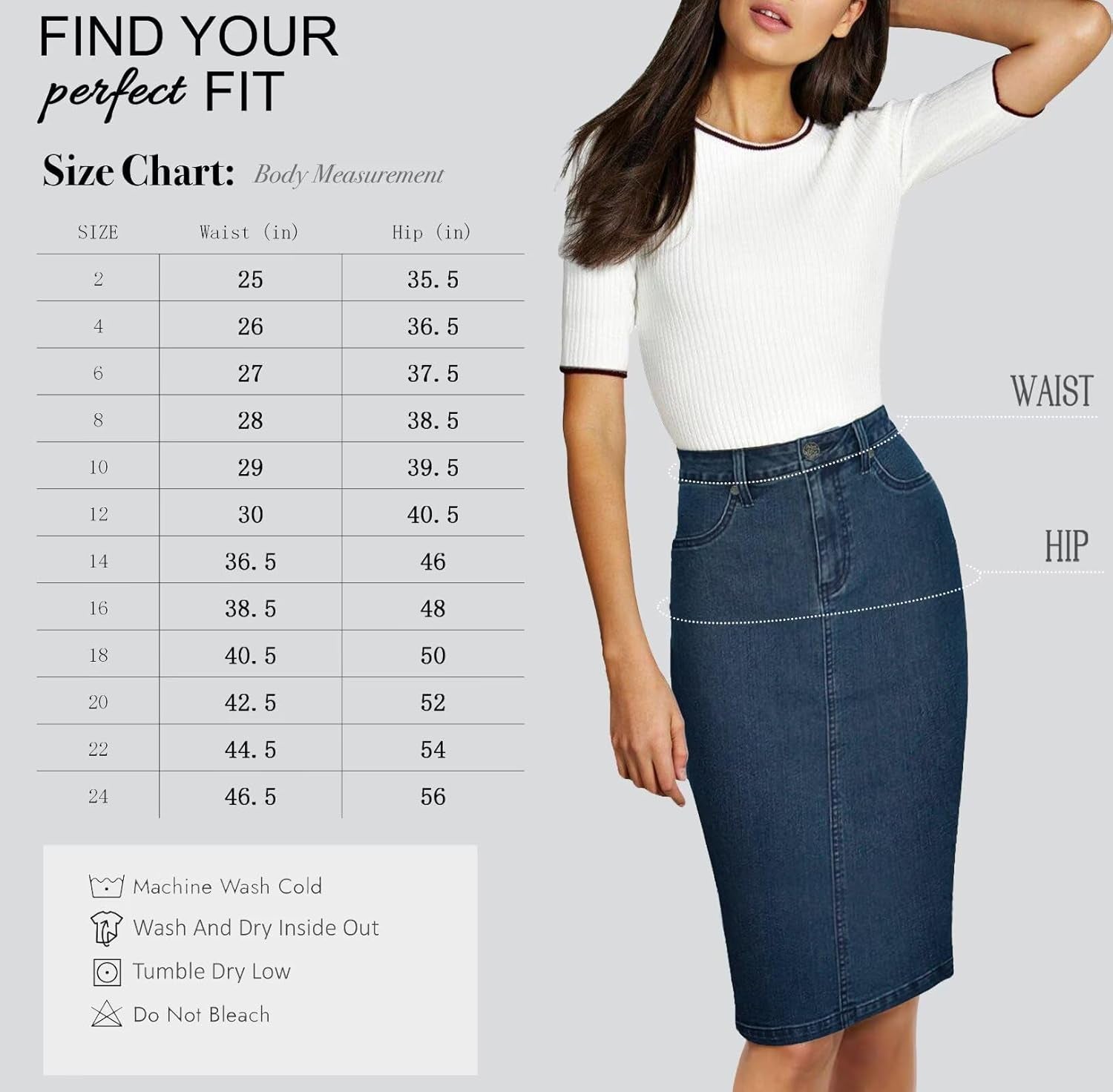 Womens Stretch Pencil Skirts with Functional Pockets, a Line & Destructed Mini Denim Skirts