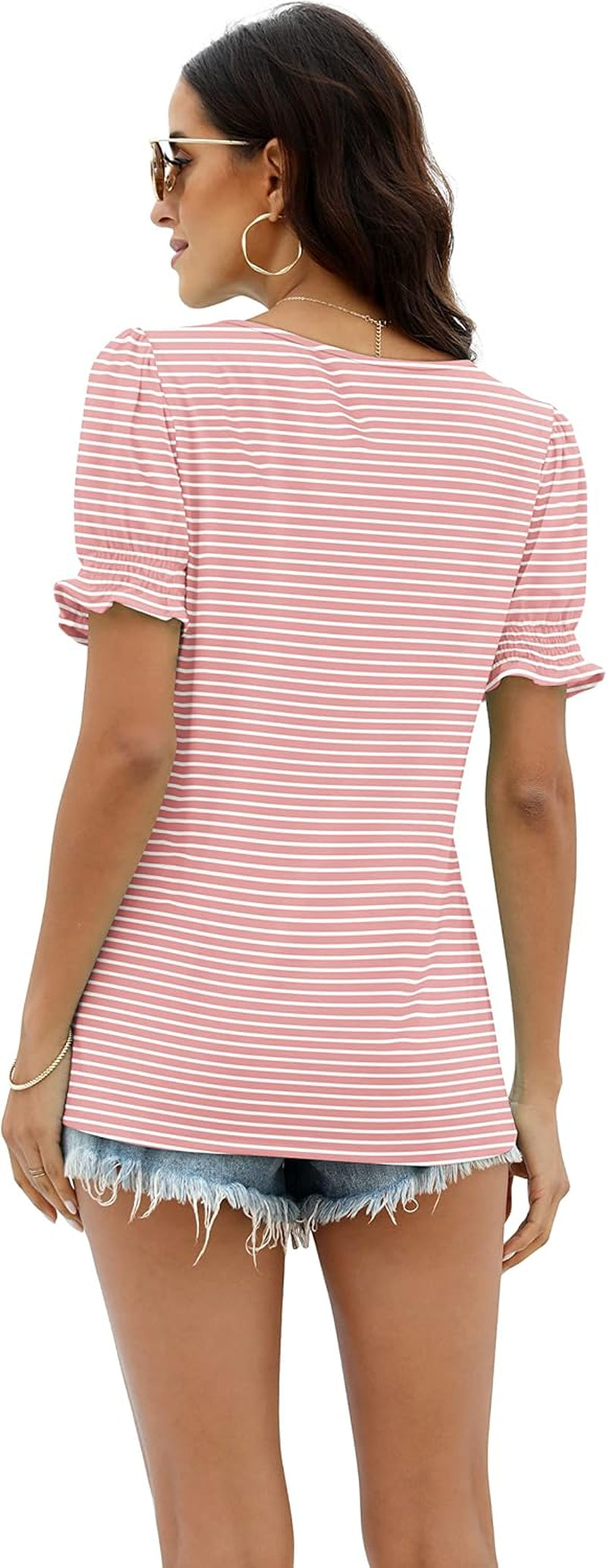 Tops for Women Summer Casual Ruffle Trim Sleeve Square Neck T Shirts