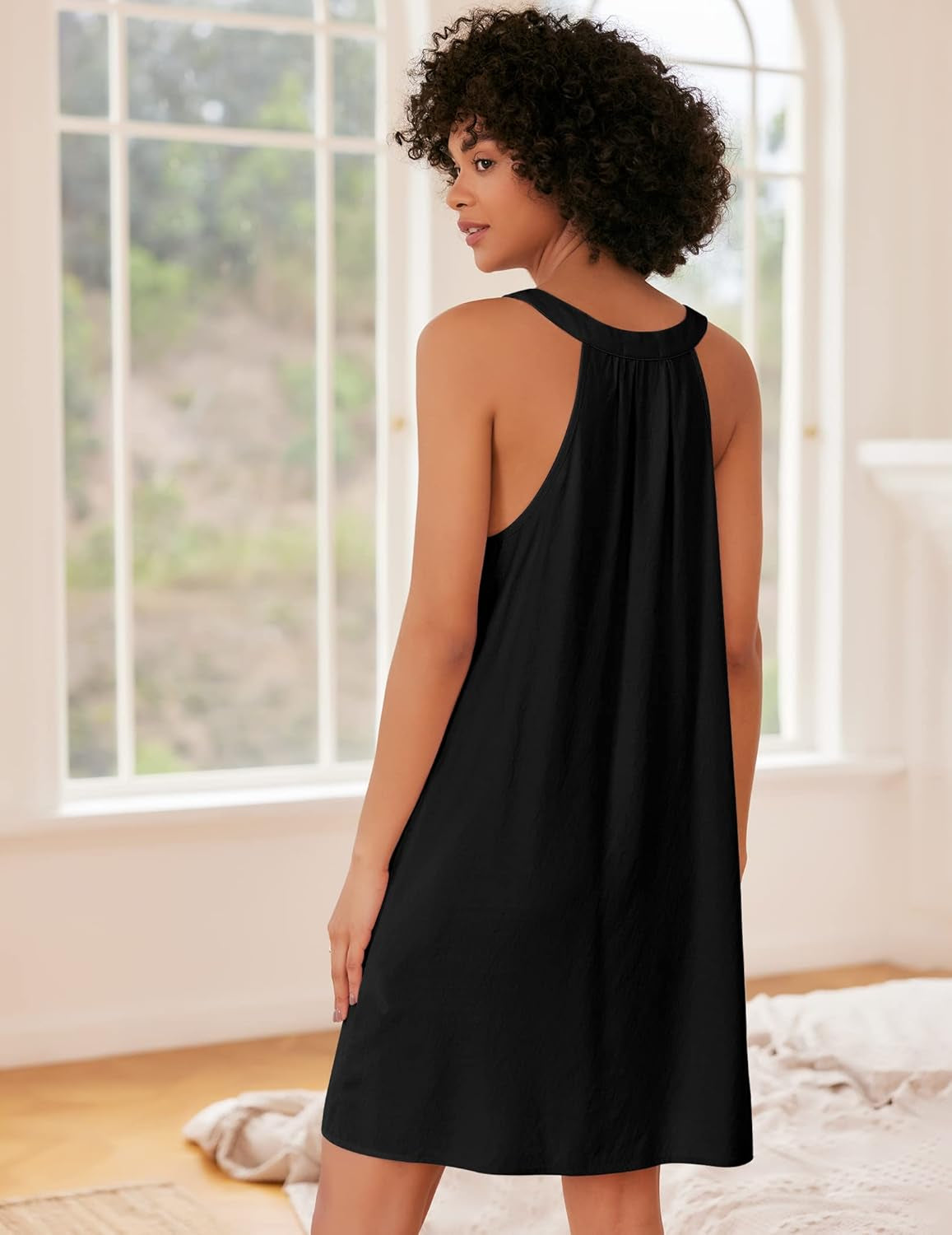 Nightgown for Women Sleeveless Sleepwear Lightweight Racerback Sleep Shirt Pleated V Neck Night Dress Short Chemise