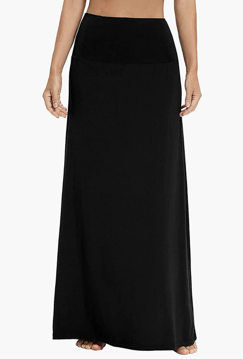 Maxi Skirt for Women- Comfy Foldover High Waist Long Flare A-Line Skirt Maxi Dress XS-3X Made in USA