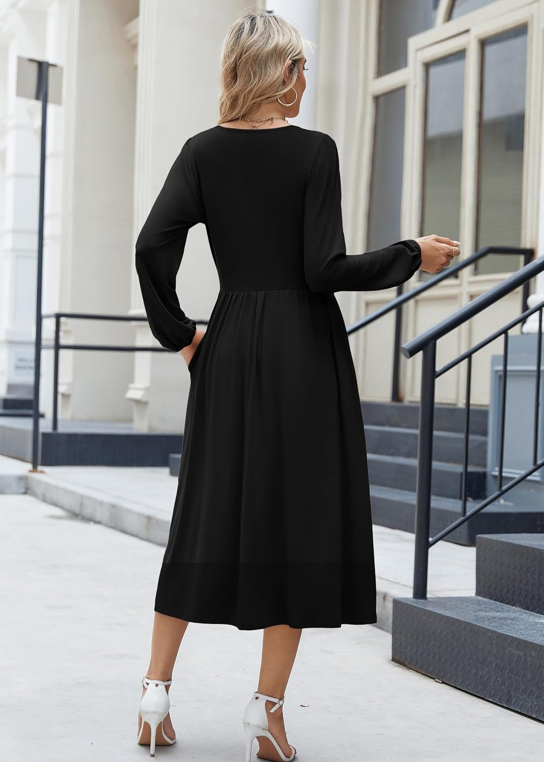 Long Sleeve Dresses for Women 2025 Fall Winter Casual Flowy A-Line Boho Midi Party Long Dress with Pockets