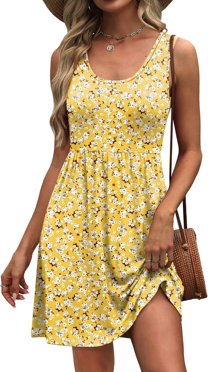 Women'S Summer Dress 2025 A-Line Sleeveless Casual Sundress with Pockets Floral/Solid