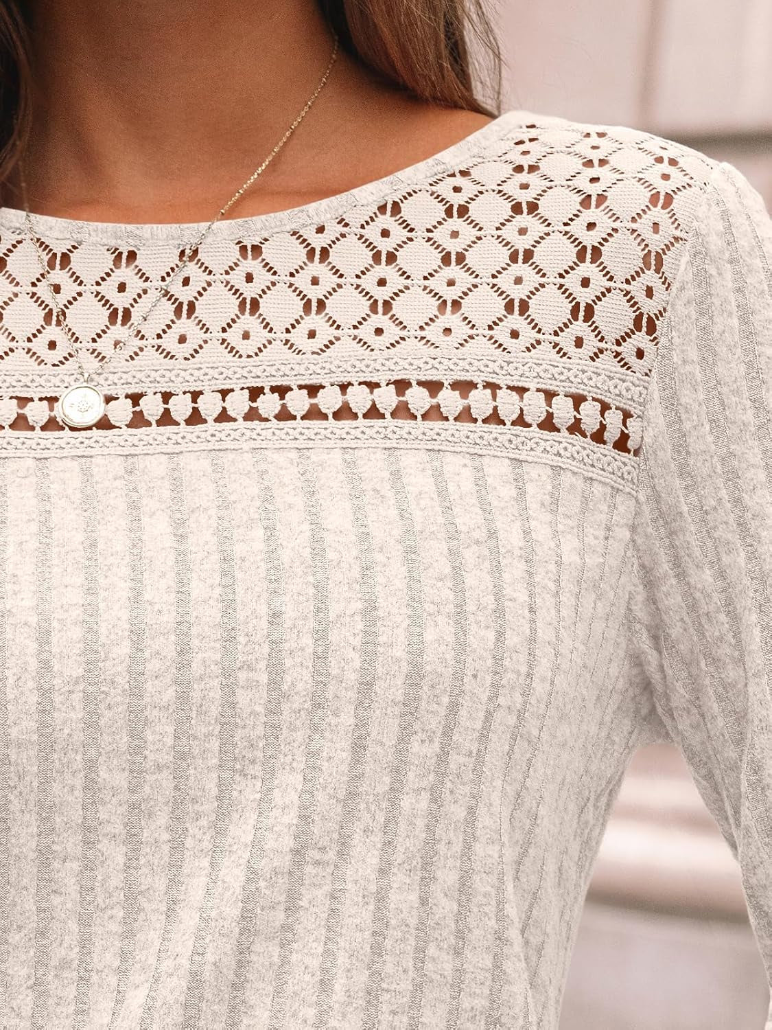 Womens Lace Long Sleeve Shirt Fall Top Fashion Dreesy Casual Tunic Sweaters Mesh Clothes Trendy Work Cute Outfits