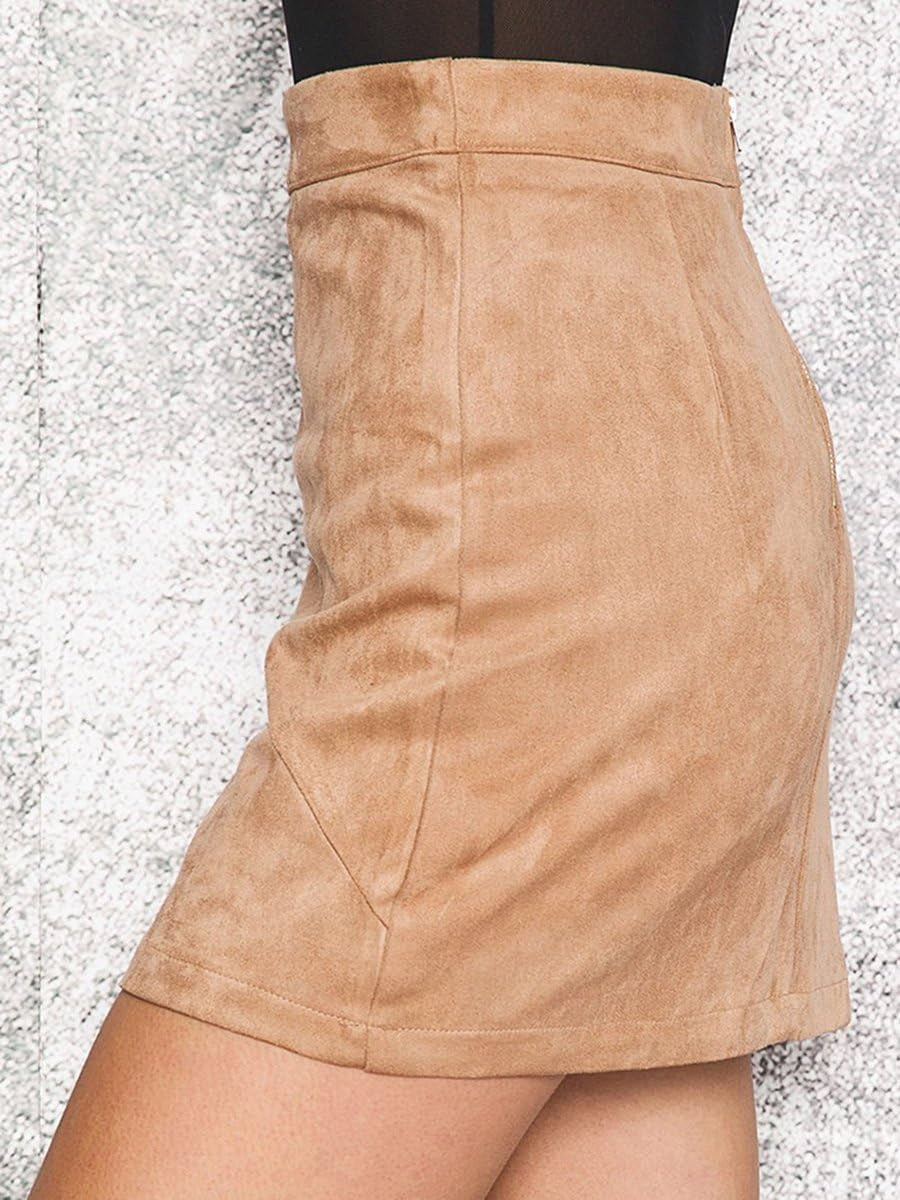 Simplee Women'S High Waist Faux Suede Mini Bodycon Skirt