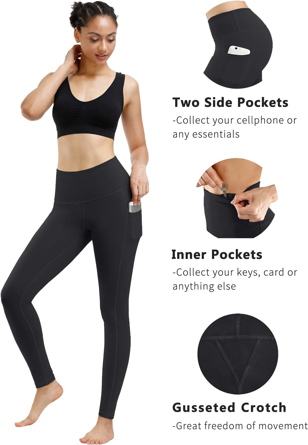 2 Pack High Waist Yoga Pants with Pockets, Tummy Control Workout Running Yoga Leggings for Women