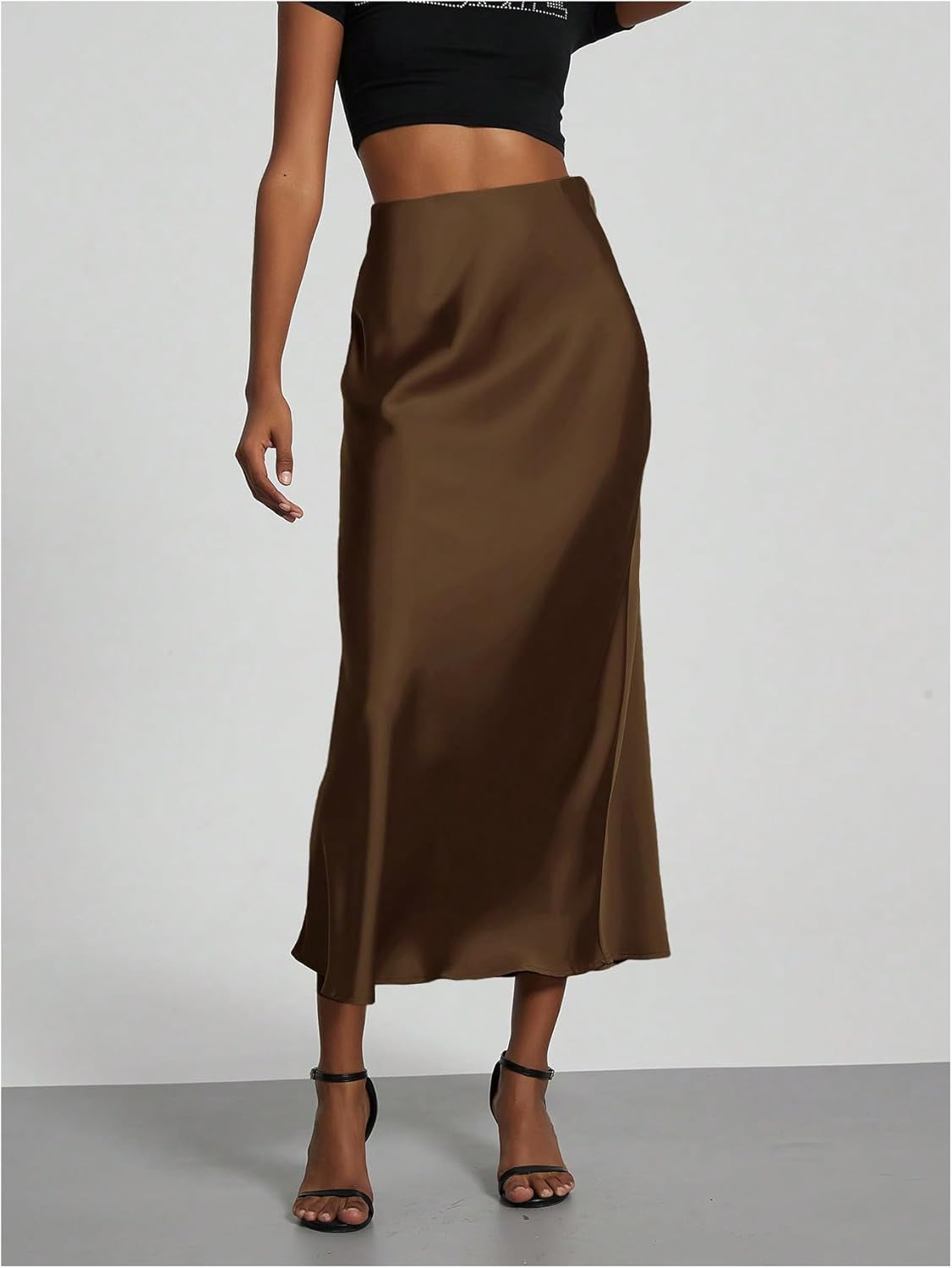 Women'S Elegant Satin Skirts High Waisted Flared Casual Work Office Fishtail Midi Skirt