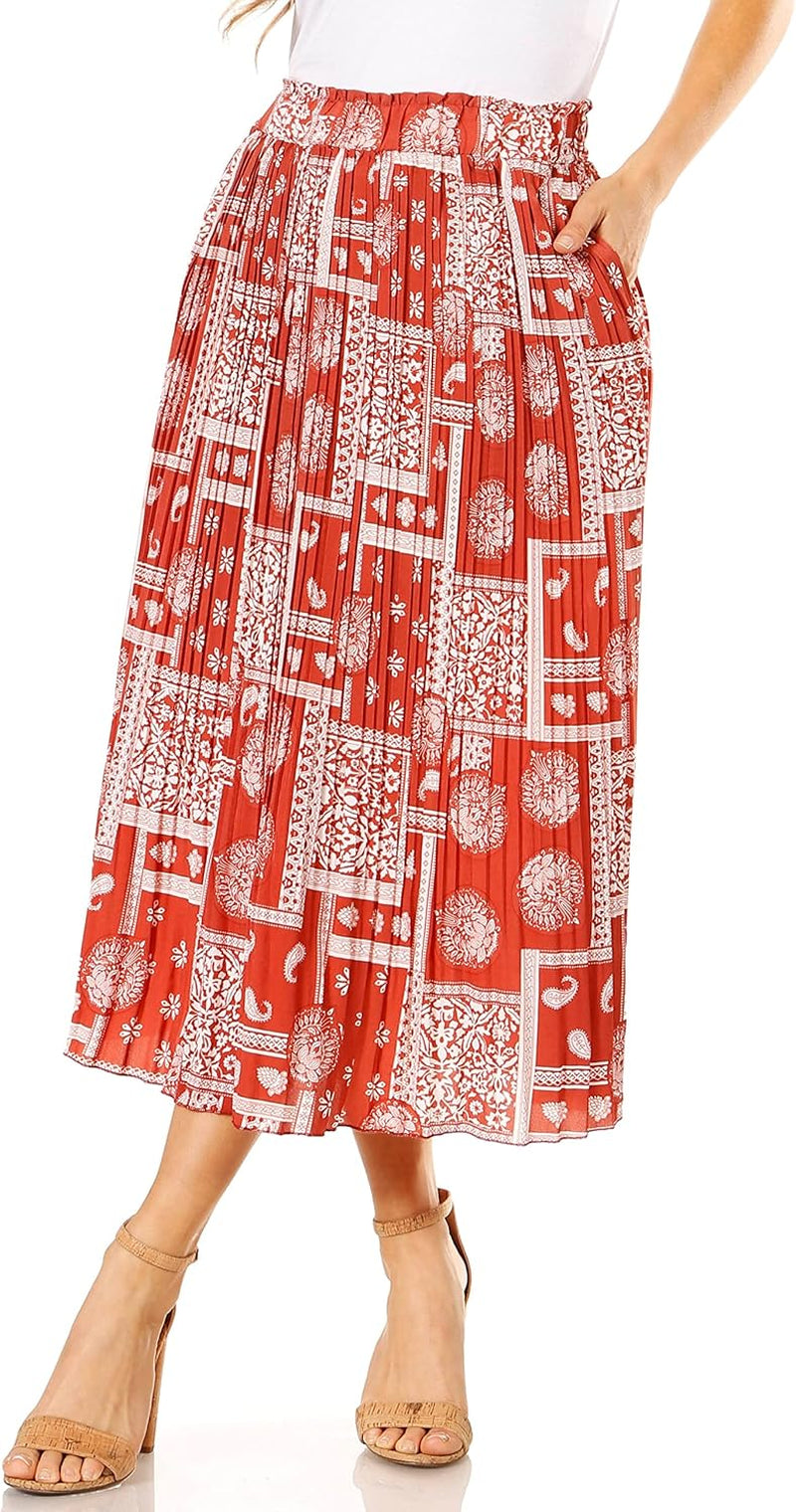 Pleated Midi Skirts for Women with Pockets, Elastic High Waisted Skirt Reg & plus Size Womens Summer Skirts Trendy 2023