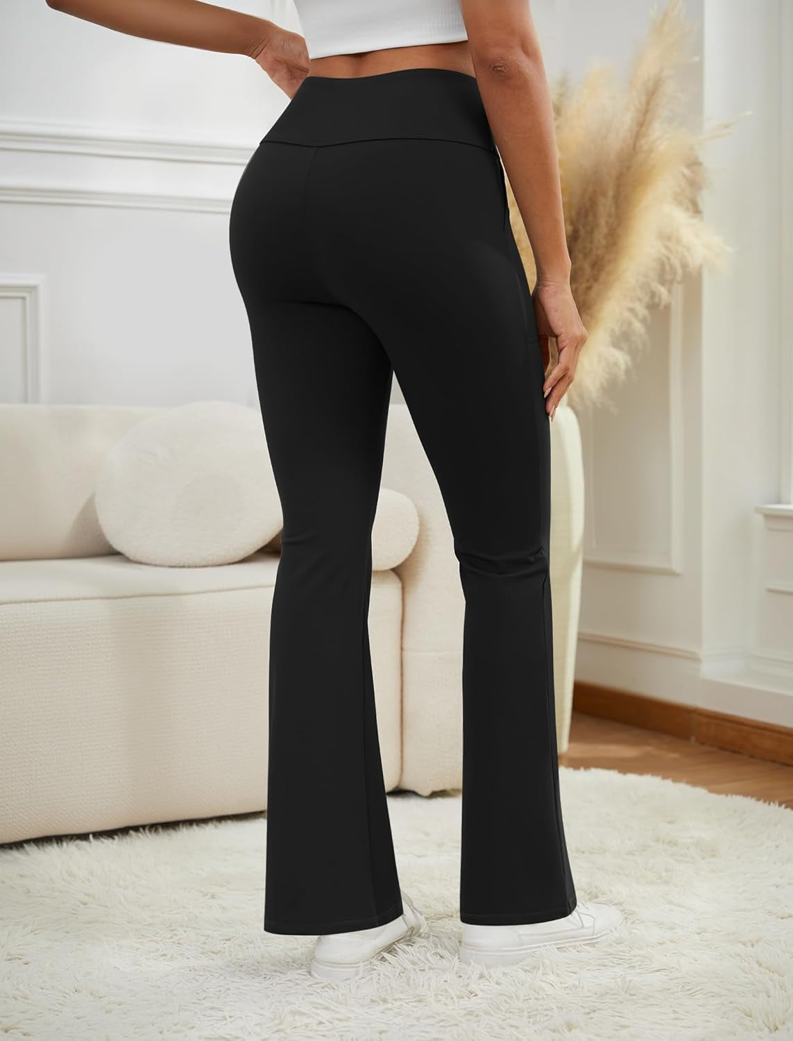 Flare Leggings for Women High Waisted Yoga Pants with Pockets Workout Gym Work Tummy Control Bootcut Leggings