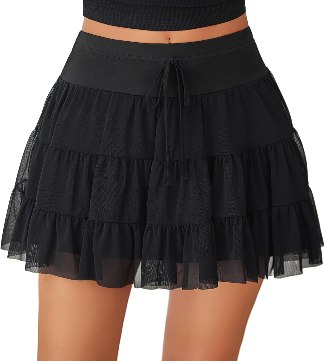 Mini Skirt Women'S Mesh Ruffle Y2K Skirts Multi-Layer Flowy Lingerie Skirt