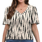 T Shirts for Women V Neck Dressy Casual Blouses Puff Short Sleeve Summer Tops Loose Fit