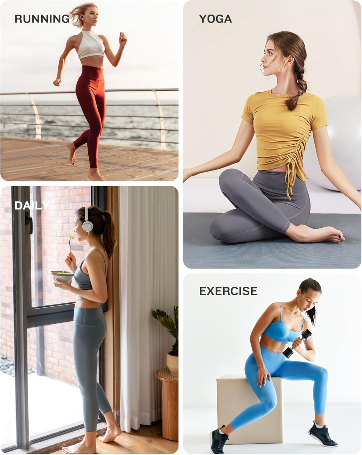 4 Packs Yoga Leggings with Pockets for Women, Soft High Waisted Tummy Control Workout Pants