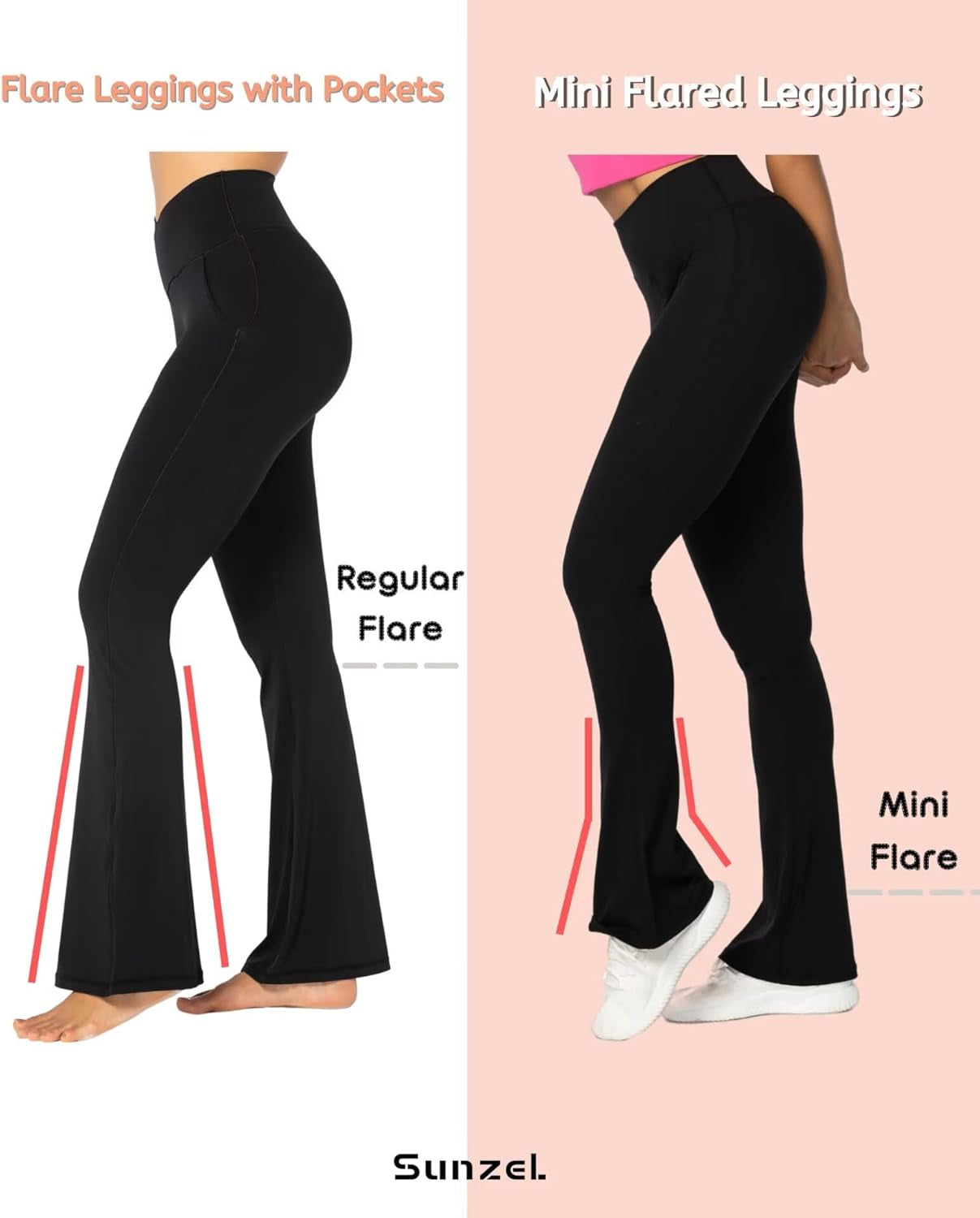 High Waist Mini Flared Leggings for Women, Tummy Control Casual Flare Yoga Pants for Yoga Workout Gym