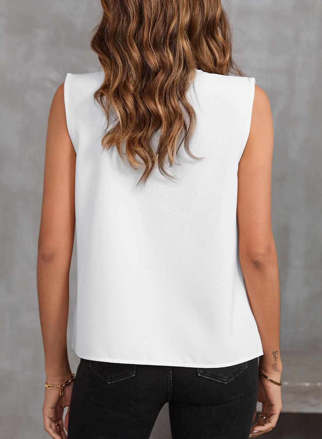 Womens Pleated Tank Tops V Neck Casual Sleeveless Blouses Summer Basic Vest Shirt