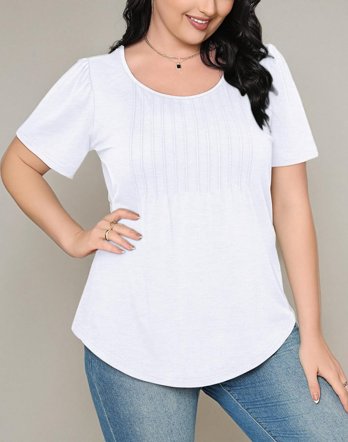 Womens T Shirts Short Sleeve Pleated Dressy Casual Scooped Neck Summer Tops Blouses