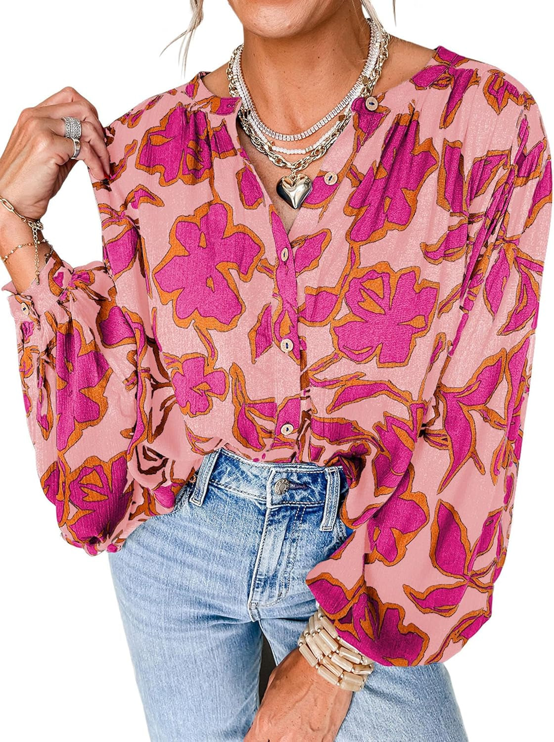 Women'S Floral Button down Blouse 2025 Fall Fashion Dressy Casual Long Sleeve Oversized Shirts Top Boho Clothes