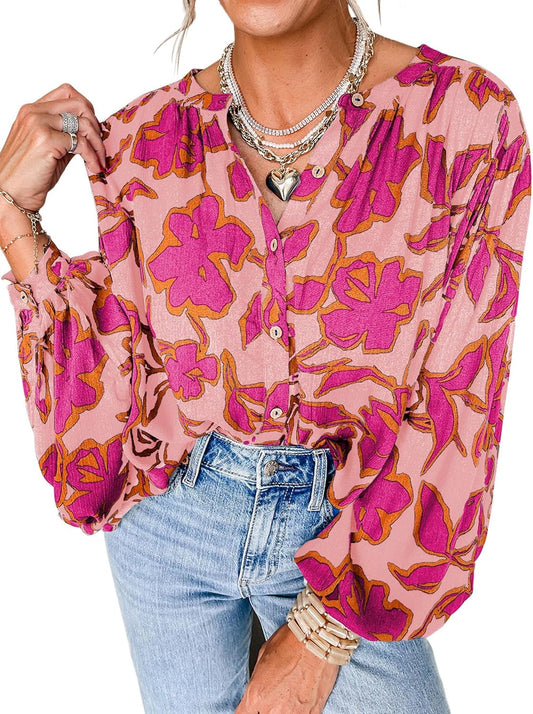 Women'S Floral Button down Blouse 2025 Fall Fashion Dressy Casual Long Sleeve Oversized Shirts Top Boho Clothes