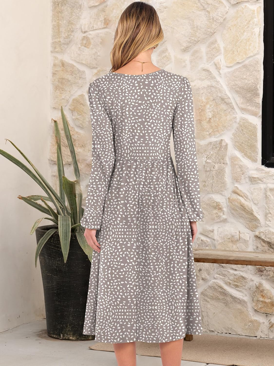 Women Long Sleeve Midi Dress Crewneck 2025 Fall Fashion Casual Flowy A-Line Long Dresses Vacation Outfit with Pocket