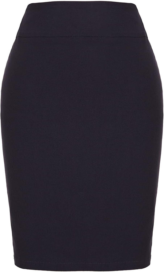 Women'S Stretch Knee Length Pencil Skirts High Waisted Slim Fit Business Casual Skirt