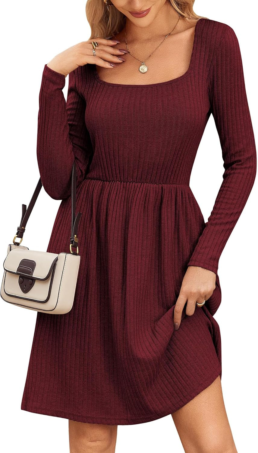 Women Fall 2025 Long Sleeve Sweater Dress Casual Knit Dresses with Pockets
