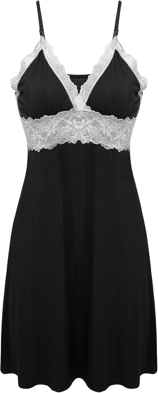 Sleepwear Womens Chemise Nightgown Full Slip Lace Lounge Dress