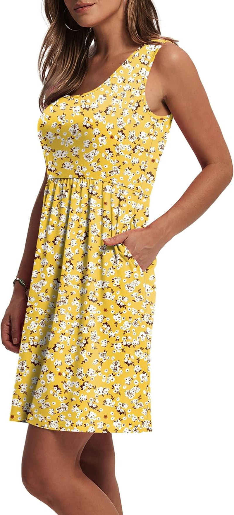 Women'S Summer Dress 2025 A-Line Sleeveless Casual Sundress with Pockets Floral/Solid