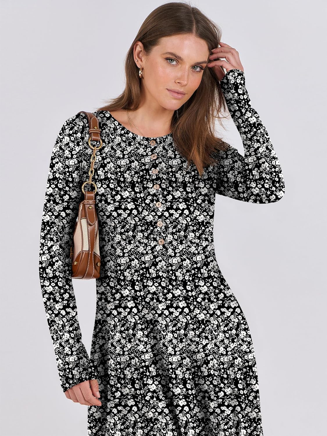 Women'S Long Sleeve Maxi Dress 2025 Fall Casual Button Fit & Flare A-Line Swing Flowy Long Dresses Winter Trendy