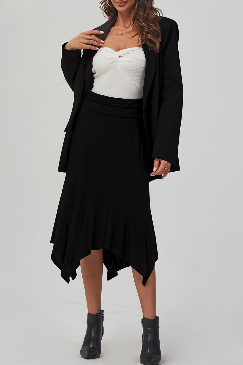 Women'S Flowy Handkerchief Hemline Midi Skirt