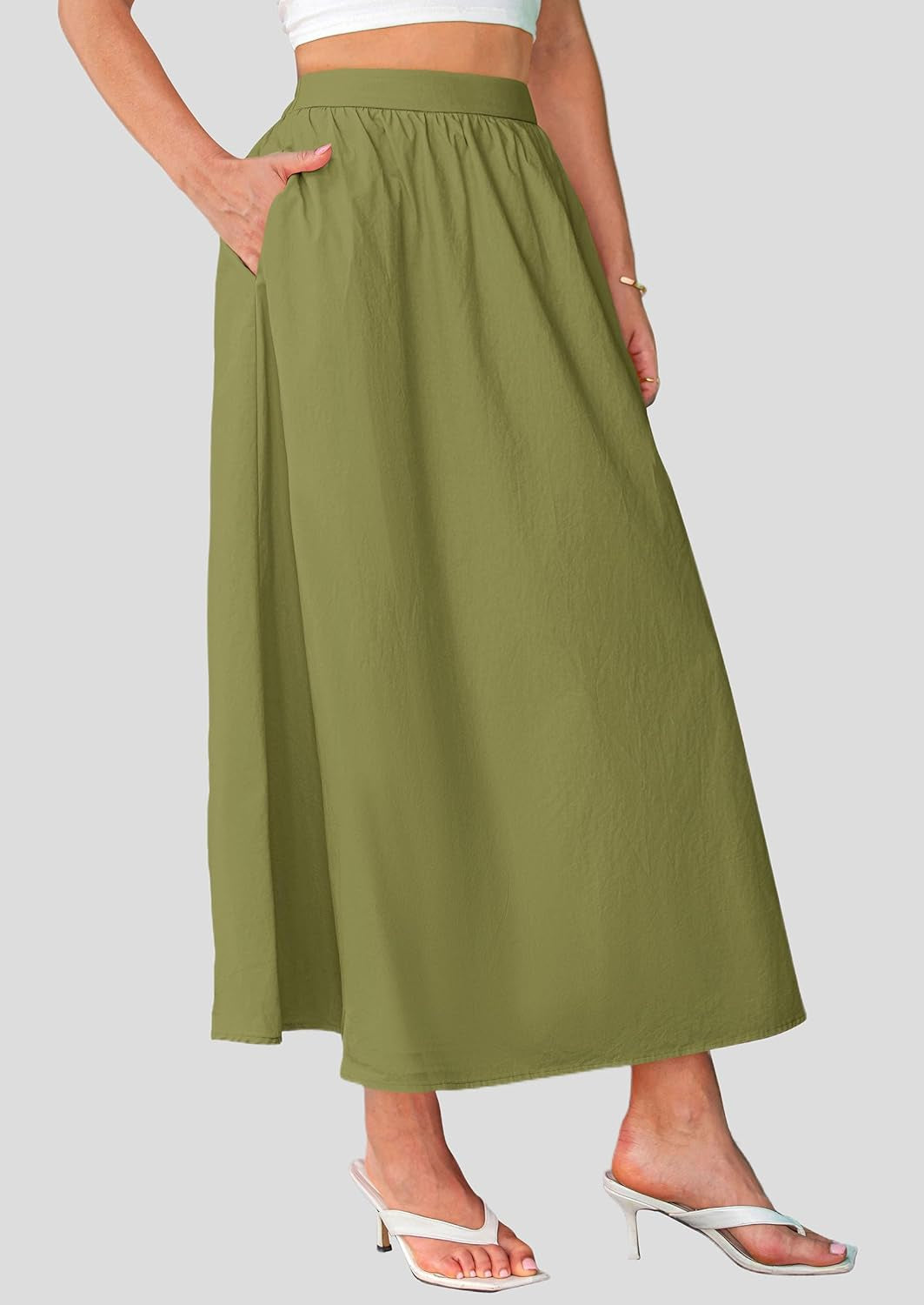 Women'S Maxi Skirts 2025 Summer Trendy Ruffle High Waisted Casual Long Flowy Skirt with Pockets