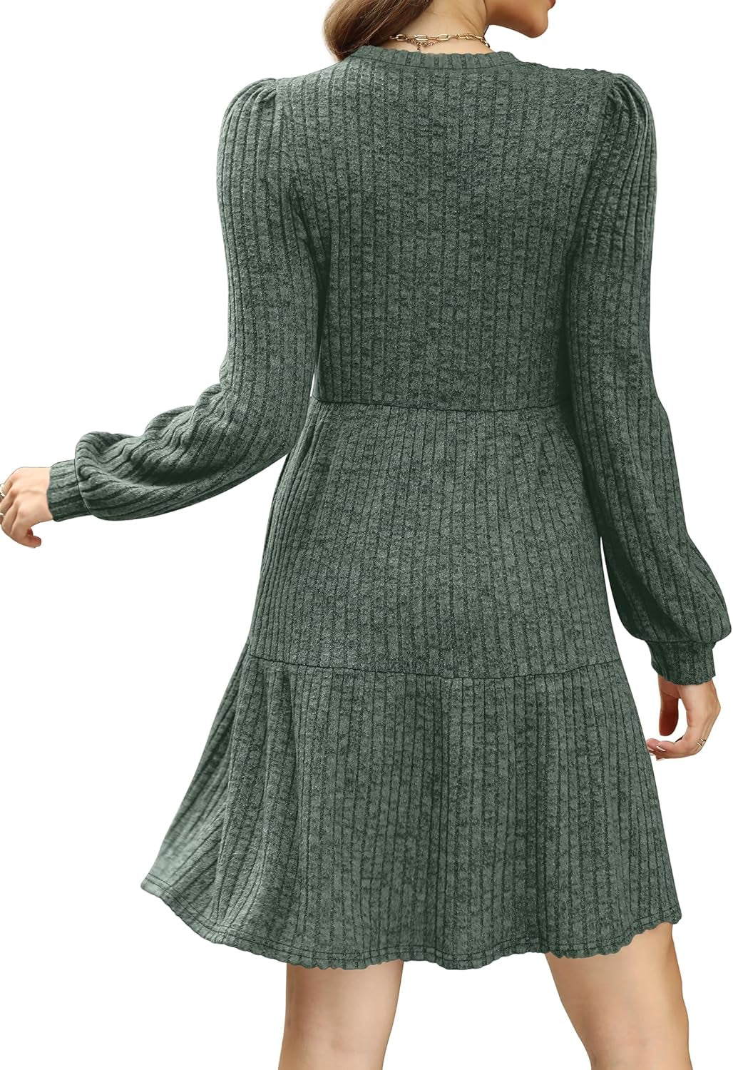 Womens V Neck Long Sleeve Fall Dresses Baby Doll Casual Sweater Dress Fashion Clothes