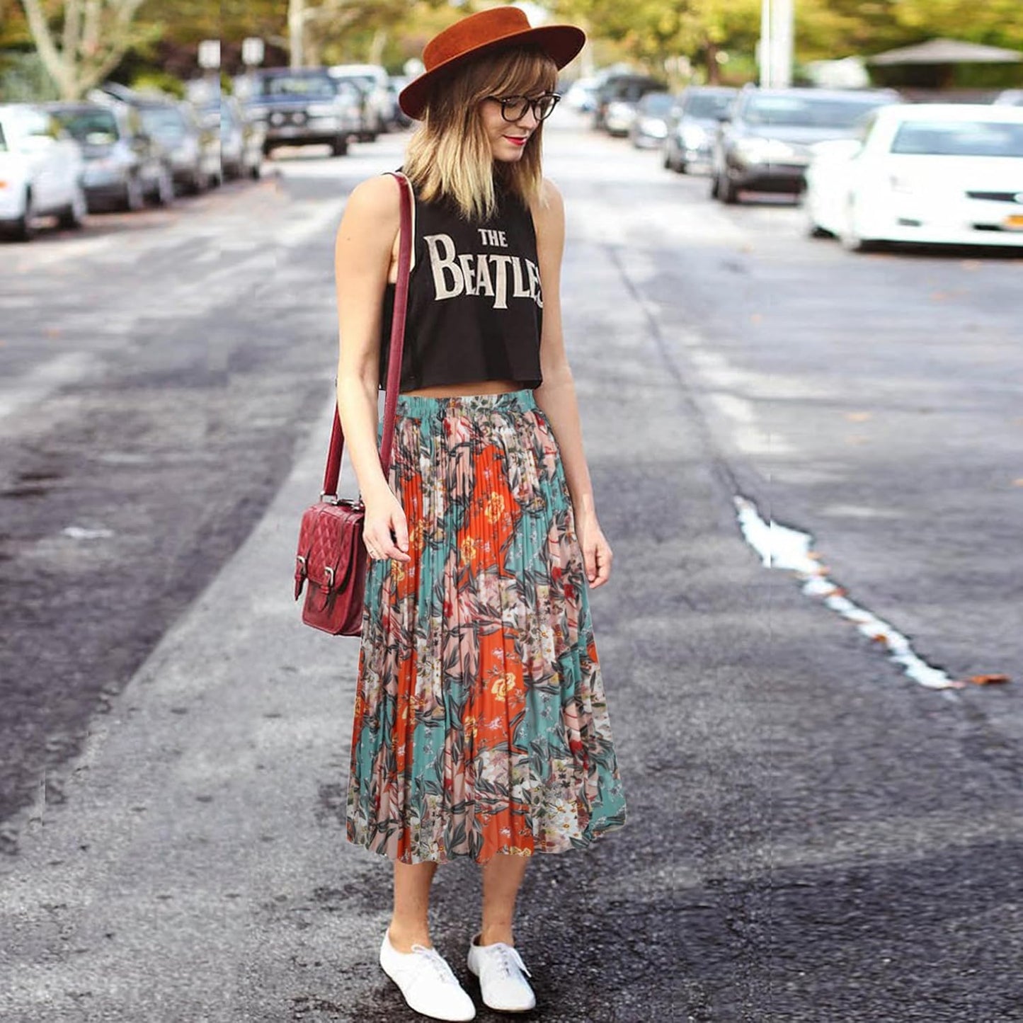 Women'S Chiffon Pleated Skirts Elastic High Waist A-Line Midi Skirts for Casual Party Holiday