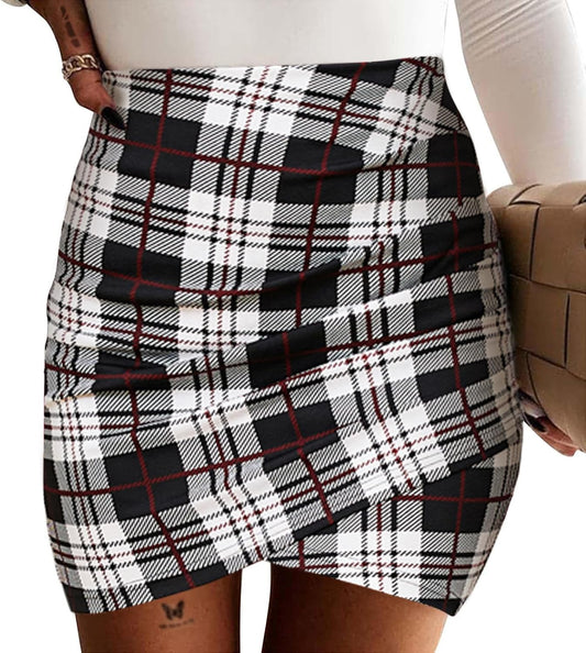 Women'S Bodycon Ruched Tulip Mini Skirt Elastic High Waist Asymmetrical Short Skirts