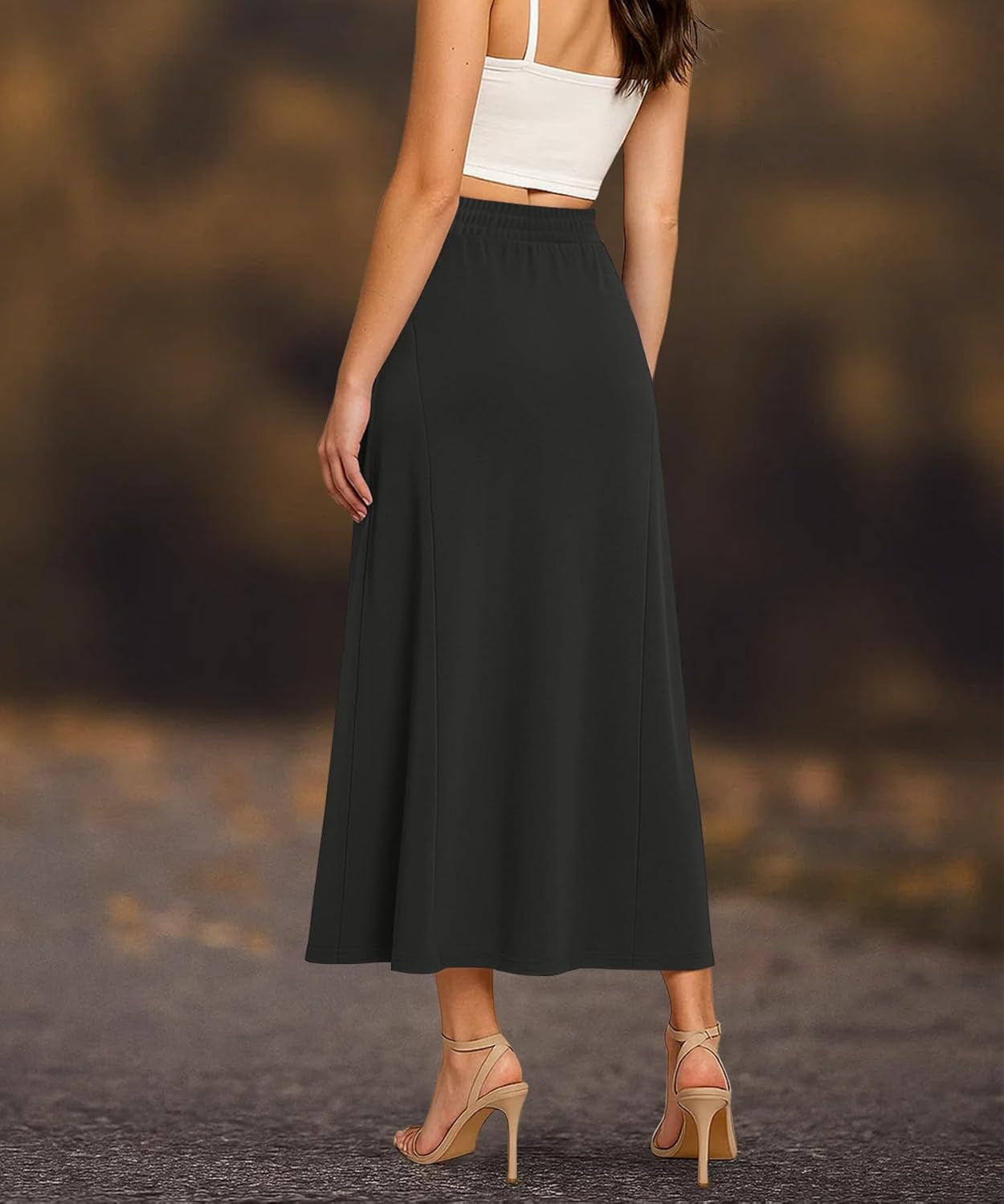 Long Skirts for Women Flowy Elastic High Waist Midi A-Line Skirt for 2025 Casual Boho Trendy