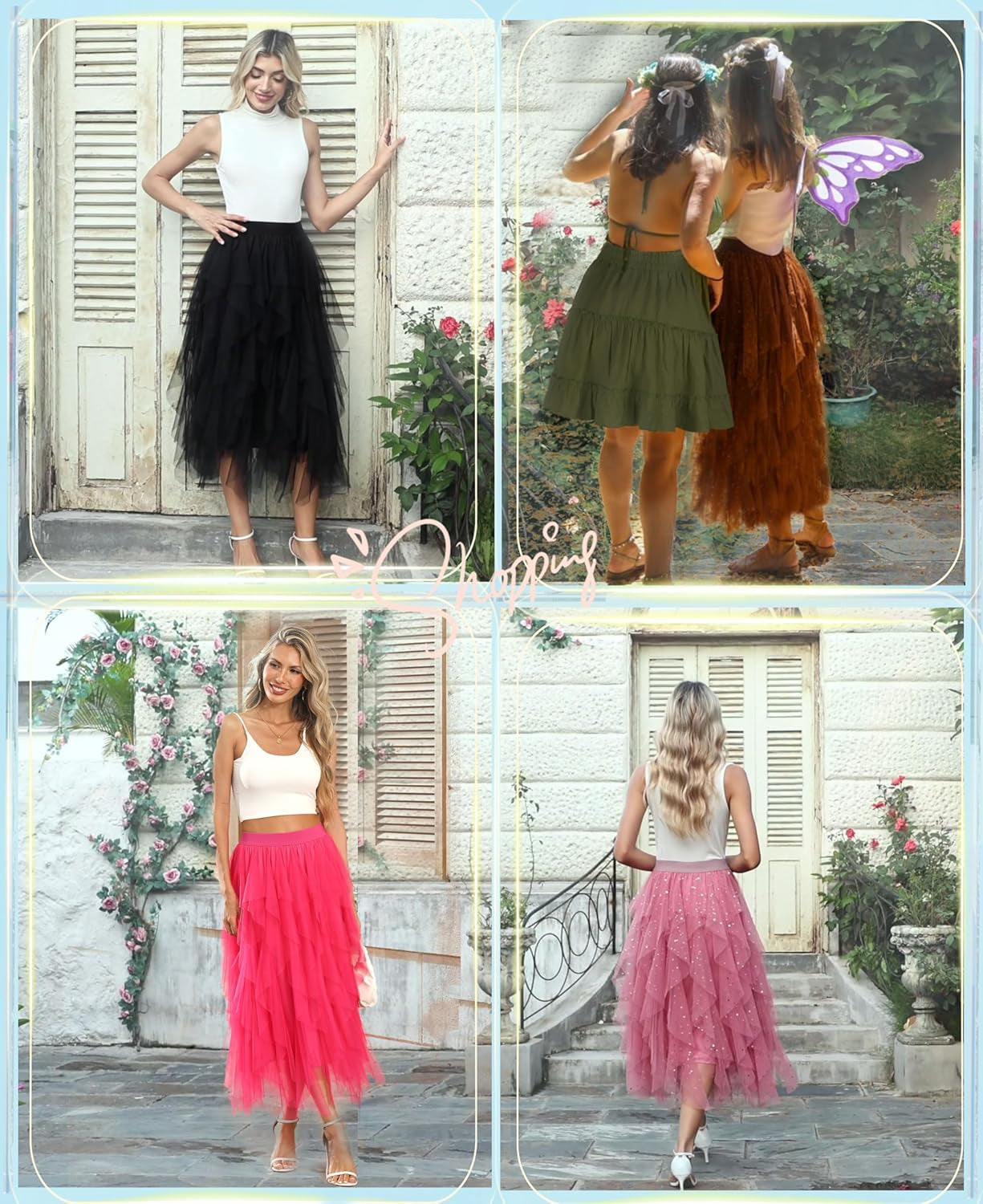 Tulle Skirts for Women a Line Fairy Tiered Skirt Midi Length High Elastic Waist Long Skirt